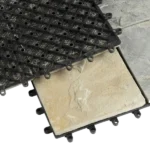 Close-up of interlocking plastic base on deck tile